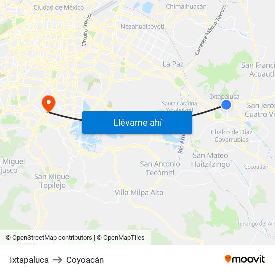 Ixtapaluca to Coyoacán map