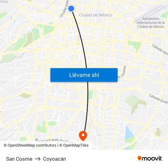 San Cosme to Coyoacán map