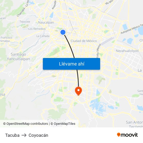 Tacuba to Coyoacán map
