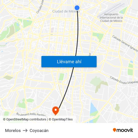 Morelos to Coyoacán map