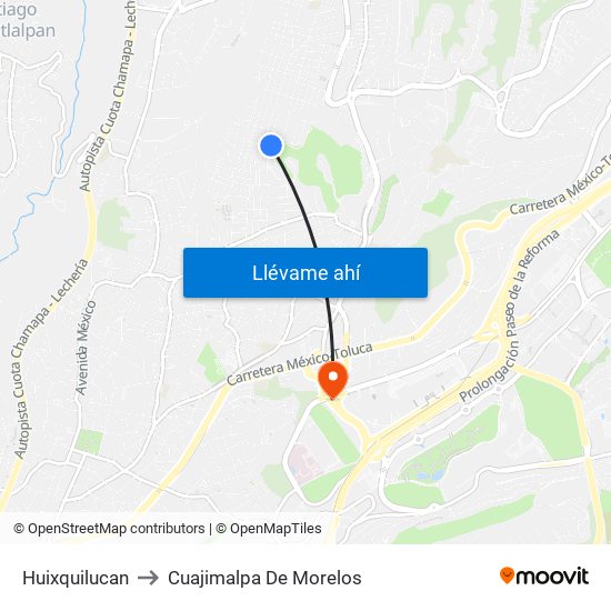 Huixquilucan to Cuajimalpa De Morelos map