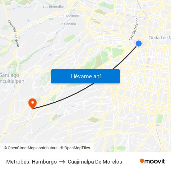 Metrobús: Hamburgo to Cuajimalpa De Morelos map