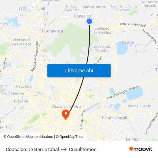 Coacalco De Berriozábal to Cuauhtémoc map