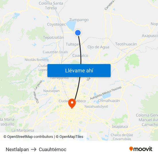 Nextlalpan to Cuauhtémoc map
