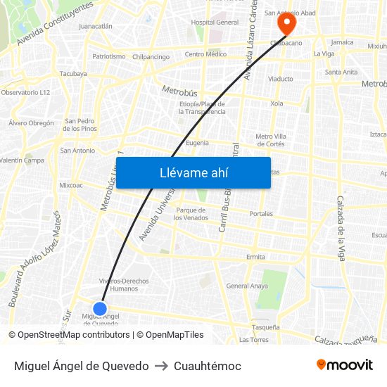 Miguel Ángel de Quevedo to Cuauhtémoc map