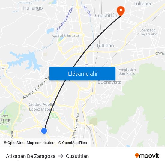 Atizapán De Zaragoza to Cuautitlán map