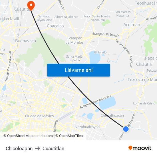 Chicoloapan to Cuautitlán map