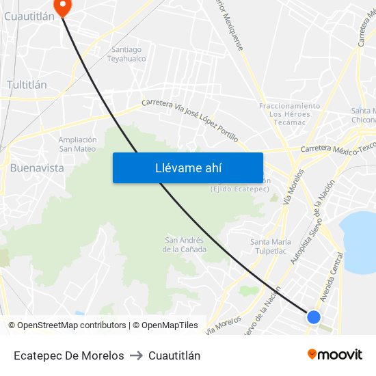 Ecatepec De Morelos to Cuautitlán map
