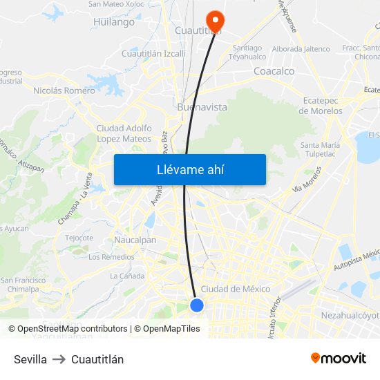Sevilla to Cuautitlán map