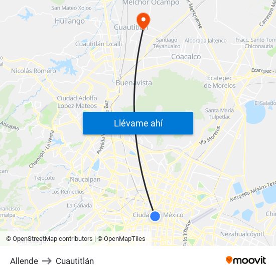 Allende to Cuautitlán map