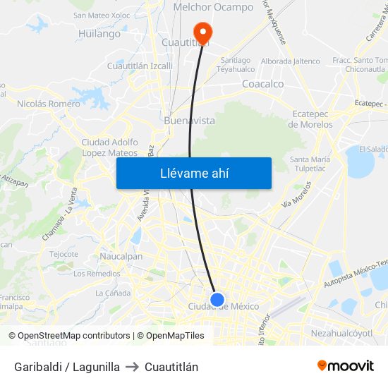Garibaldi / Lagunilla to Cuautitlán map