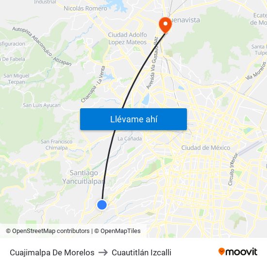 Cuajimalpa De Morelos to Cuautitlán Izcalli map