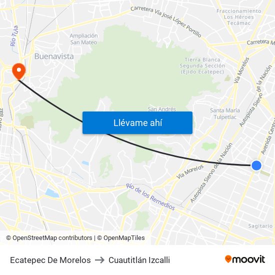 Ecatepec De Morelos to Cuautitlán Izcalli map
