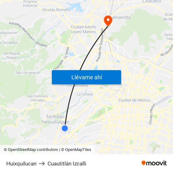 Huixquilucan to Cuautitlán Izcalli map