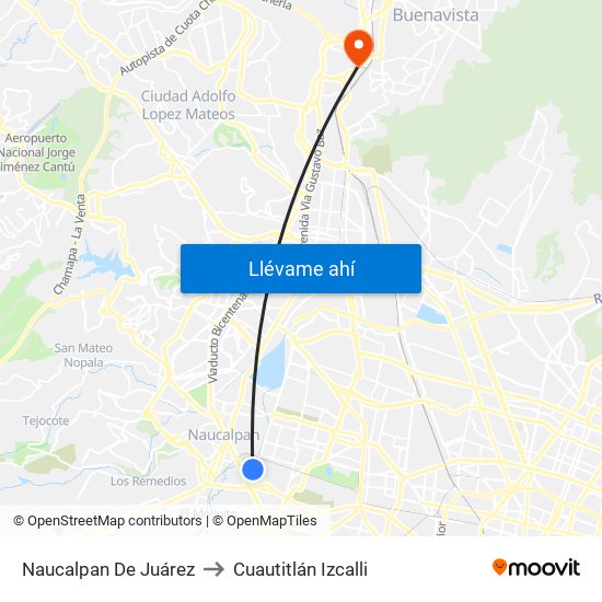 Naucalpan De Juárez to Cuautitlán Izcalli map