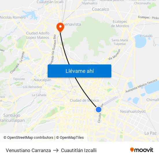 Venustiano Carranza to Cuautitlán Izcalli map