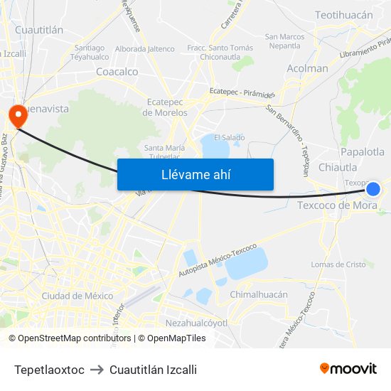 Tepetlaoxtoc to Cuautitlán Izcalli map