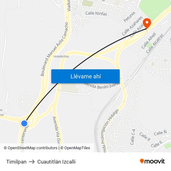 Timilpan to Cuautitlán Izcalli map