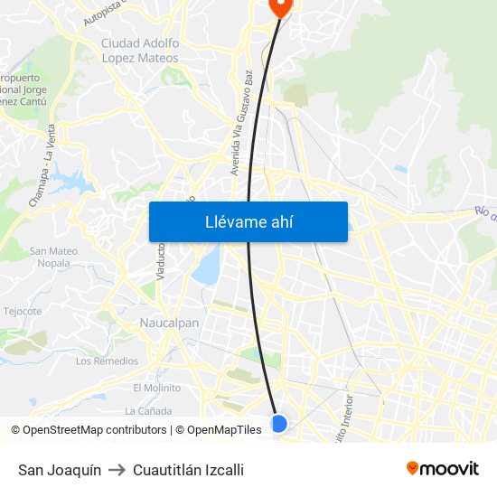 San Joaquín to Cuautitlán Izcalli map