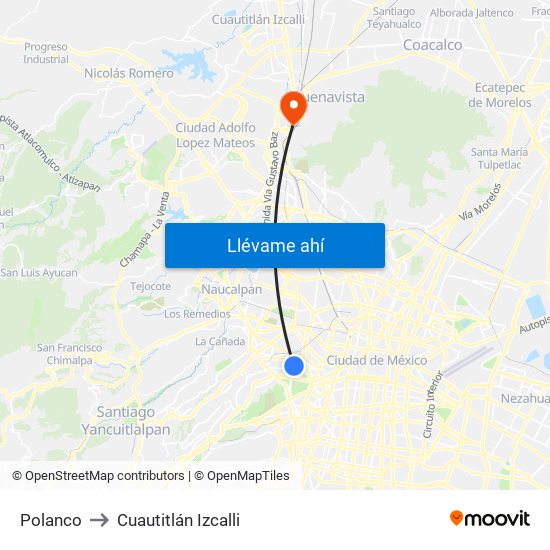 Polanco to Cuautitlán Izcalli map