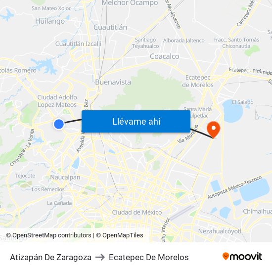 Atizapán De Zaragoza to Ecatepec De Morelos map