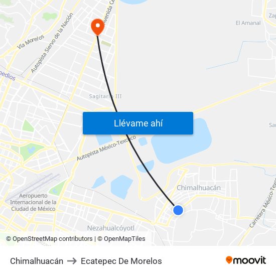 Chimalhuacán to Ecatepec De Morelos map