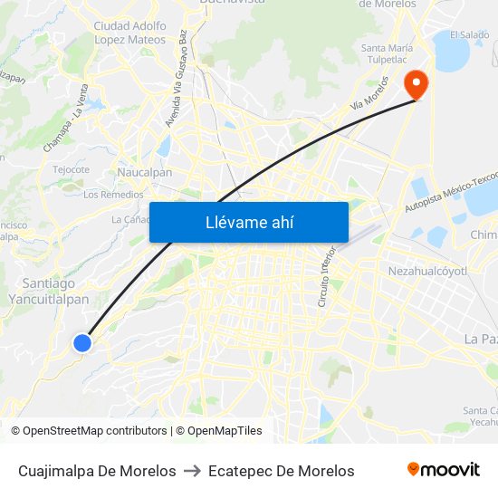 Cuajimalpa De Morelos to Ecatepec De Morelos map