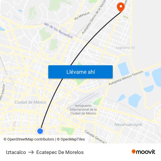 Iztacalco to Ecatepec De Morelos map