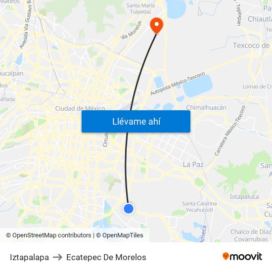 Iztapalapa to Ecatepec De Morelos map