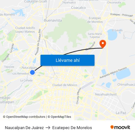 Naucalpan De Juárez to Ecatepec De Morelos map