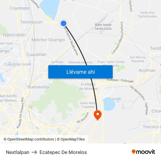 Nextlalpan to Ecatepec De Morelos map