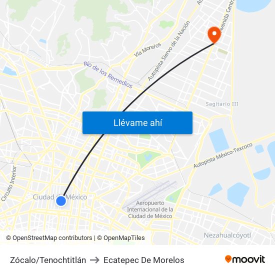 Zócalo/Tenochtitlán to Ecatepec De Morelos map