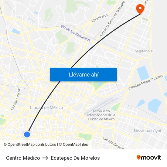 Centro Médico to Ecatepec De Morelos map