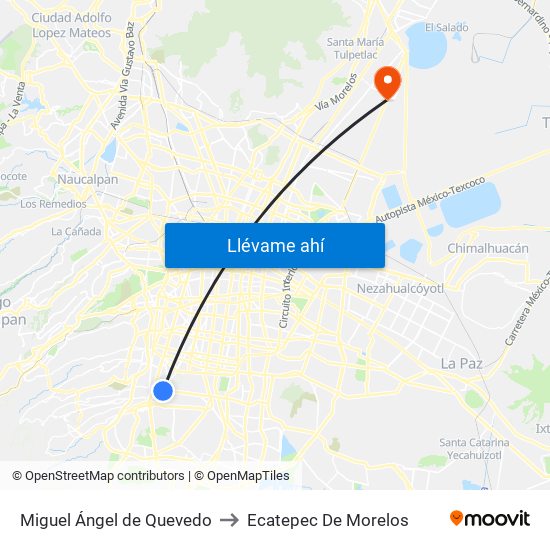 Miguel Ángel de Quevedo to Ecatepec De Morelos map