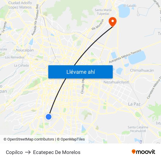 Copilco to Ecatepec De Morelos map