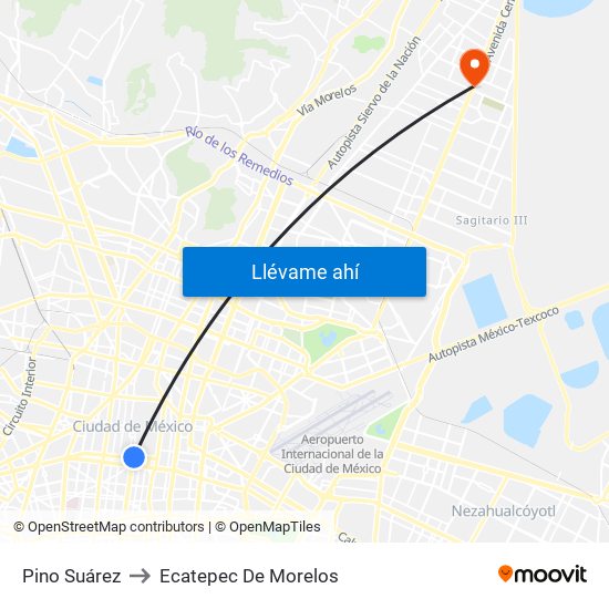 Pino Suárez to Ecatepec De Morelos map