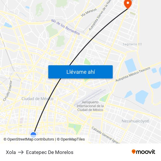 Xola to Ecatepec De Morelos map
