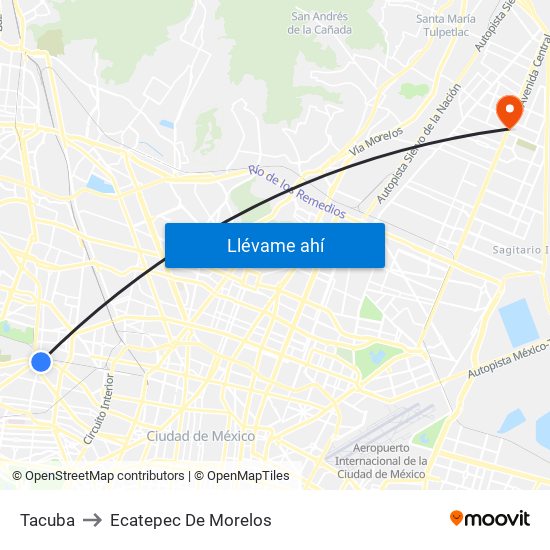 Tacuba to Ecatepec De Morelos map