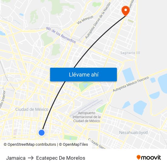 Jamaica to Ecatepec De Morelos map