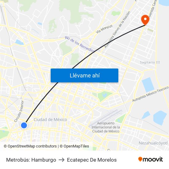 Metrobús: Hamburgo to Ecatepec De Morelos map