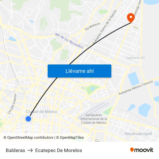 Balderas to Ecatepec De Morelos map