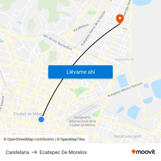 Candelaria to Ecatepec De Morelos map