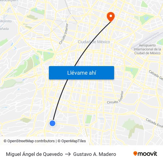 Miguel Ángel de Quevedo to Gustavo A. Madero map
