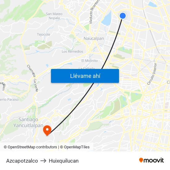 Azcapotzalco to Huixquilucan map