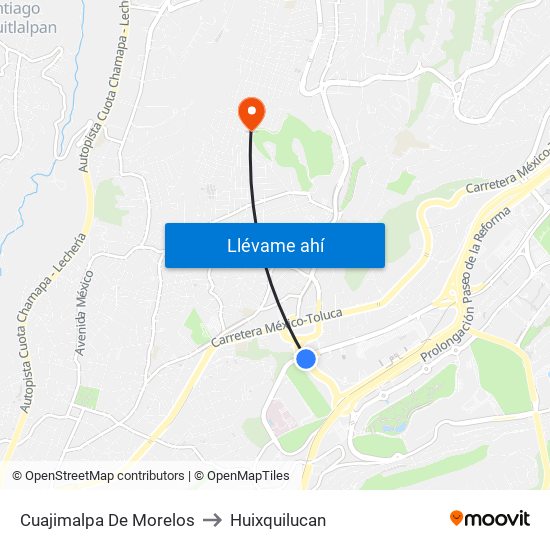 Cuajimalpa De Morelos to Huixquilucan map