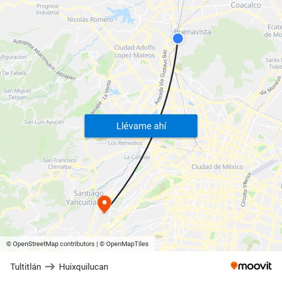 Tultitlán to Huixquilucan map