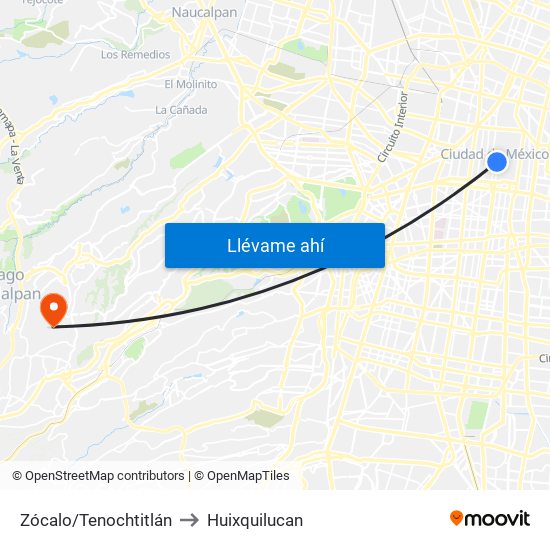 Zócalo/Tenochtitlán to Huixquilucan map