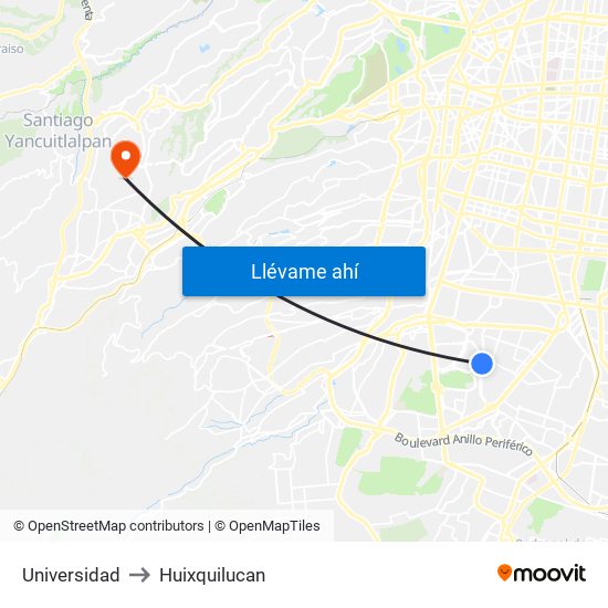 Universidad to Huixquilucan map