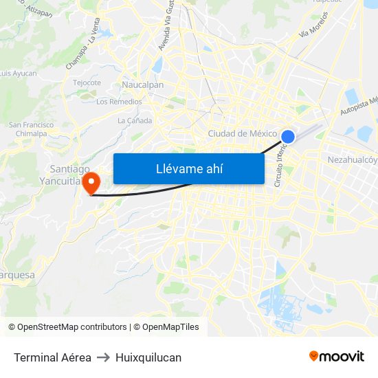 Terminal Aérea to Huixquilucan map