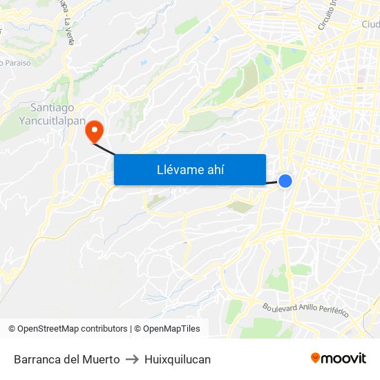 Barranca del Muerto to Huixquilucan map